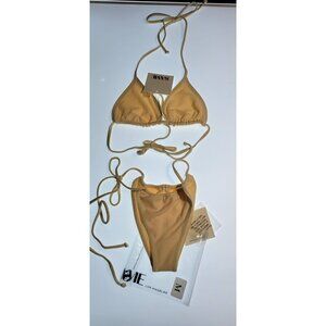 SAME Los Angeles Nude Faux Suede Triangle Bikini Set Size M New